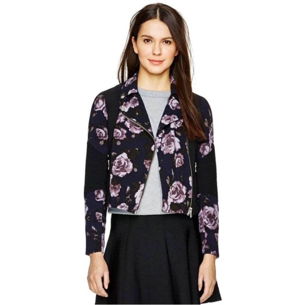 Aritzia Wilfred Montesson Dark Floral Motorcycle Biker Jacket Purple Moto Size 0